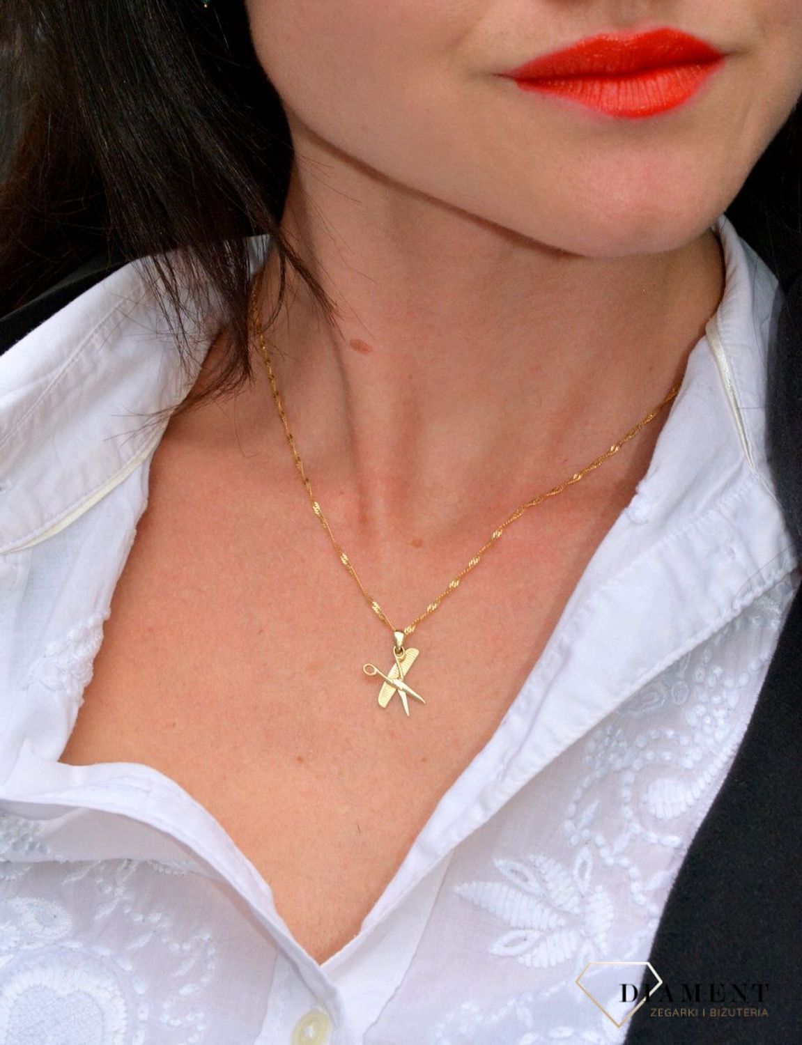 Złota zawieszka dla fryzjera 'Nożyczki i grzebień fryzjerski' ZA 6280.jpg